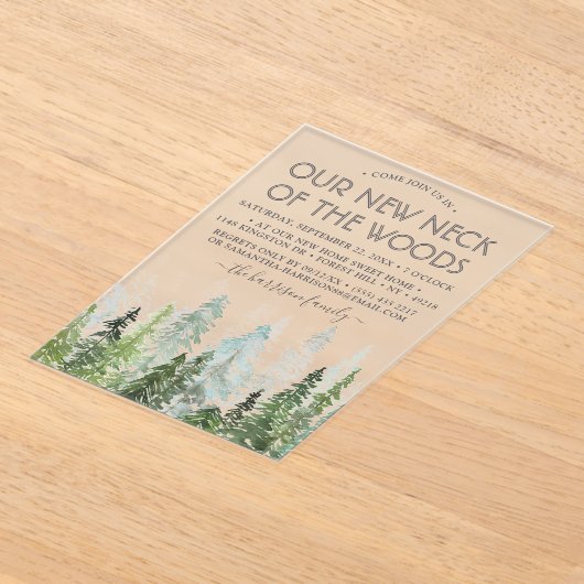 Onze nieuwe nek van de Bossen | Houseopwarming Acryl Uitnodigingen (Laagn)