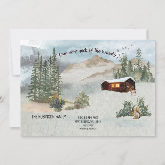 Onze nieuwe nek van de Bossen Pine Forest Cabin Mo Notitiekaartje (Voorkant)