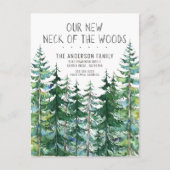 Onze nieuwe nek van de Bossen Pine Spruce Trees di Aankondigingskaart (Voorkant)