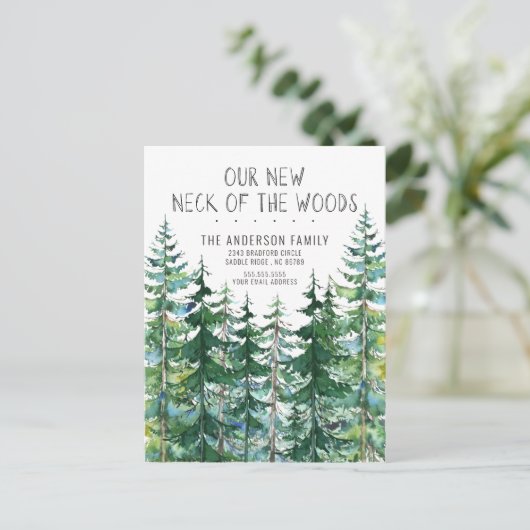 Onze nieuwe nek van de Bossen Pine Spruce Trees di Aankondigingskaart (Staand voorkant)