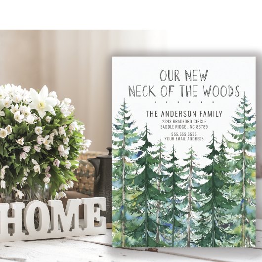 Onze nieuwe nek van de Bossen Pine Spruce Trees di Aankondigingskaart