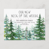 Onze nieuwe nek van de Bossen Pine Spruce Trees di Aankondigingskaart (Voorkant)
