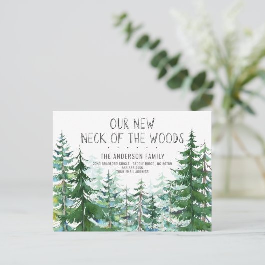 Onze nieuwe nek van de Bossen Pine Spruce Trees di Aankondigingskaart (Staand voorkant)