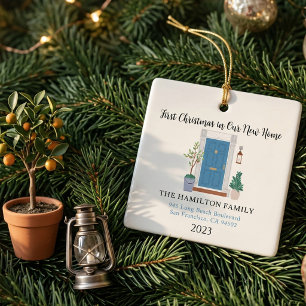 Onze Nieuwe Thuis Eerste Kerstmis Blauwe Voordeur Keramisch Ornament