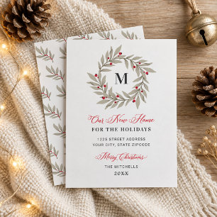 Onze nieuwe Thuiskerst Greenery Monogram Wreate Feestdagenkaart