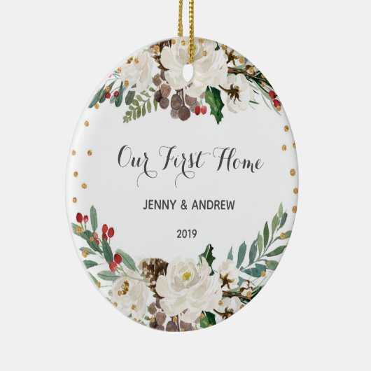 Onze nieuwe thuiskerst keramisch ornament (Rechts)