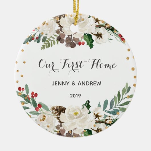 Onze nieuwe thuiskerst keramisch ornament (Voorkant)