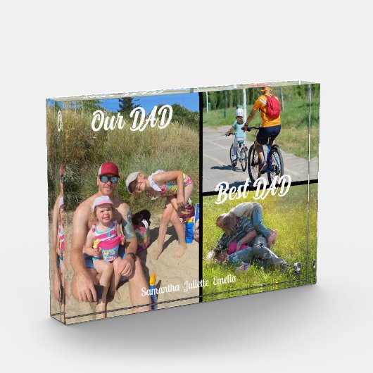 Onze Papa Beste Papa 3 Foto Collage Display Blok (Links)