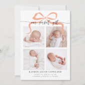 Onze perfecte gift roze boog foto geboorte aankondiging (Voorkant)