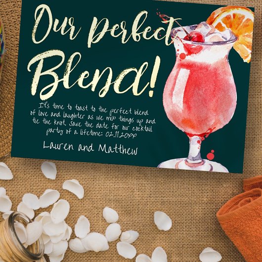 Onze Perfecte Mix Grappige Cocktail Bewaar de Datu Folie Uitnodiging