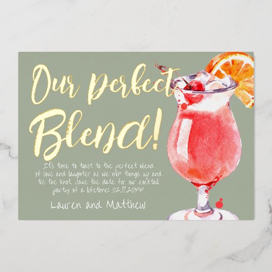 Onze Perfecte Mix Grappige Cocktail Bewaar de datu Folie Uitnodiging (Voorkant)