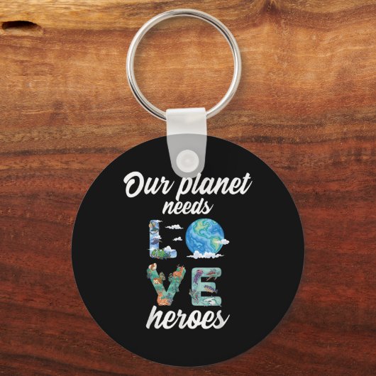 Onze planeet heeft helden nodig voor milieubescher sleutelhanger (Voorkant)