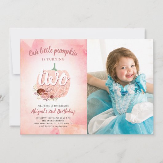 Onze Pompoen 2e Verjaardag Roos Gouden Glitter Fot Kaart (Voorkant)