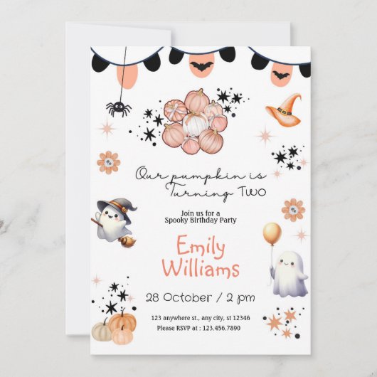 Onze pompoen meisjes Halloween verjaardag elk jaar Kaart (Voorkant)