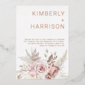 Onze prachtige bruiloft: Roze Goud & Blush Bloemen Folie Uitnodiging (Voorkant)