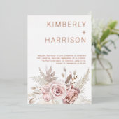 Onze prachtige bruiloft: Roze Goud & Blush Bloemen Folie Uitnodiging (Staand Voorkant)