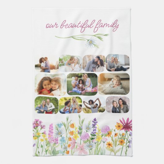 Onze prachtige familie  Wildflower 11 Foto Theedoek (Verticaal)