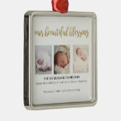 Onze prachtige zegen 3 Foto Gold Glitter Modern Metalen Ornament (Rechts)