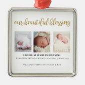 Onze prachtige zegen 3 Foto Gold Glitter Modern Metalen Ornament (Voorkant)