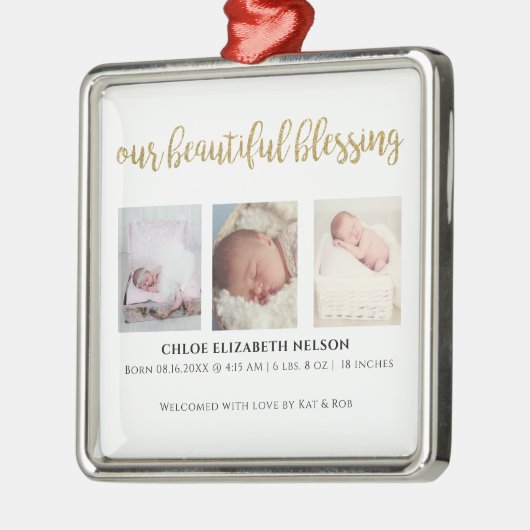 Onze prachtige zegen 3 Foto Gold Glitter Modern Metalen Ornament (Links)