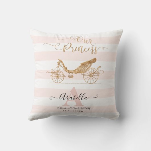 Onze prinses Gold Glitter Blush Baby Girl Stats Kussen (Achterkant)