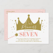 Onze prinses Pink Gold Birthday Party nodigt uit Briefkaart (Voorkant / Achterkant)