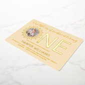 Onze Ray Sunshine Gold Foto Baby 1 oktober Folie Uitnodiging (Gedraaid)