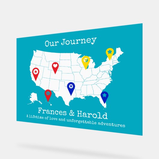 Onze reis - gepersonaliseerde USA Map Milestone Acryl Bord (Hoek)