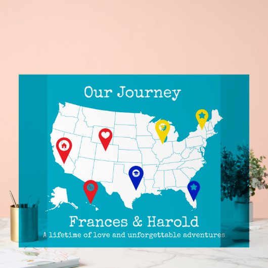 Onze reis - gepersonaliseerde USA Map Milestone Acryl Bord (Huwelijk)