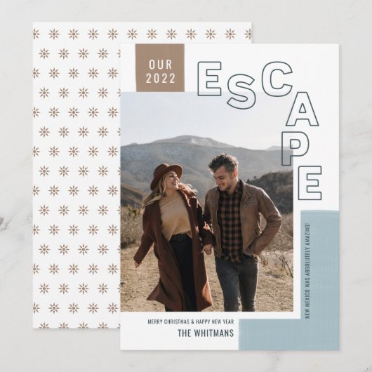Onze Reis Ontsnapping | Boho Modern Foto Kerstmis Feestdagenkaart (Voorkant / Achterkant)