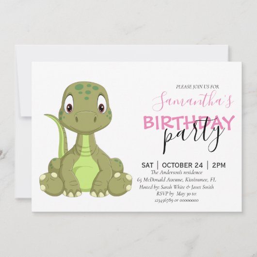 Onze Roze Dinosaurus Uitnodigingen (Voorkant)