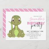 Onze Roze Dinosaurus Uitnodigingen (Voorkant / Achterkant)