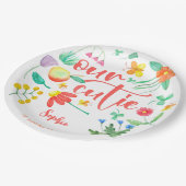 Onze schatje is... bloemige kinderen verjaardag papieren bordje (Gekanteld)