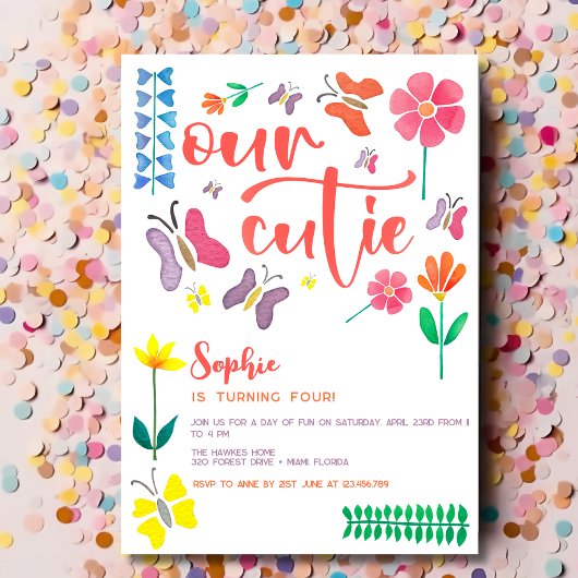 Onze schatje is... bloemige kinderen verjaardagsfe kaart