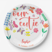 Onze schatje is... bloemige kinderen verjaardagsfe papieren bordje (Voorkant)