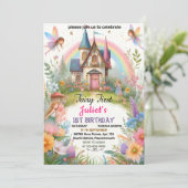 onze schattige Floral Roze meisje fee eerste 1e ve Kaart (Staand voorkant)