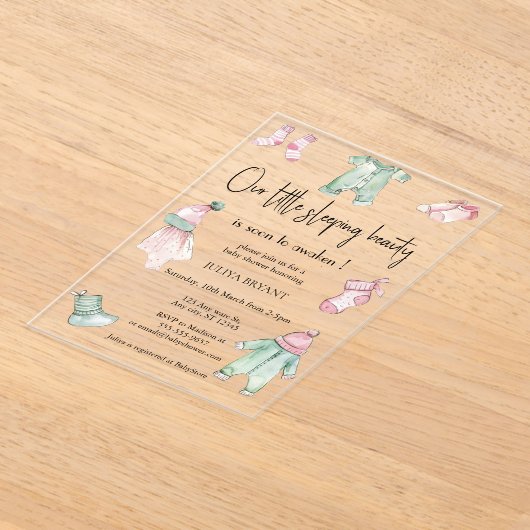 Onze slapen beauty baby doeken baby meisje douche acryl uitnodigingen (Laagn)
