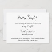 "Onze slechte" humoristische uitgestelde huwelijks Kaart (Voorkant)