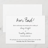 "Onze slechte" humoristische uitgestelde huwelijks Kaart (Voorkant / Achterkant)