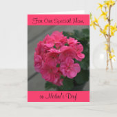 Onze speciale moeder Rose Geranium Moederdagkaart Kaart (Gele Bloem)