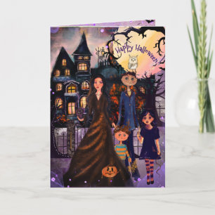 Onze spookachtige huis monsterfamilie Halloween Kaart