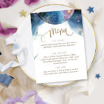 Onze sterren richten het Celsiale Menu van de Wate<br><div class="desc">Verras uw gasten met dit prachtige Celestial thema Menu met prachtige zachte waterverf vlekken zwevend en hemelse sterrenbeelden wereldbol in zowel voor- als achterkant. Moderne handgeschreven kalligrafie details aan de voor- en achterkant. Het menu aan de voorkant en het thema aan de achterkant met jouw naam(s), evenement en datum. Mogelijkheid...</div>