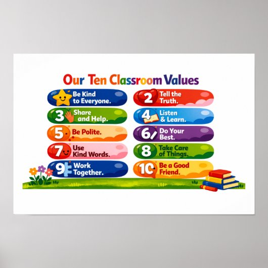 Onze Tien Klaswaarden – 12×18 Liggend Poster (Voorkant)