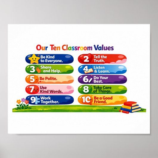 Onze Tien Klaswaarden – 8.5×11 Liggend Poster (Voorkant)