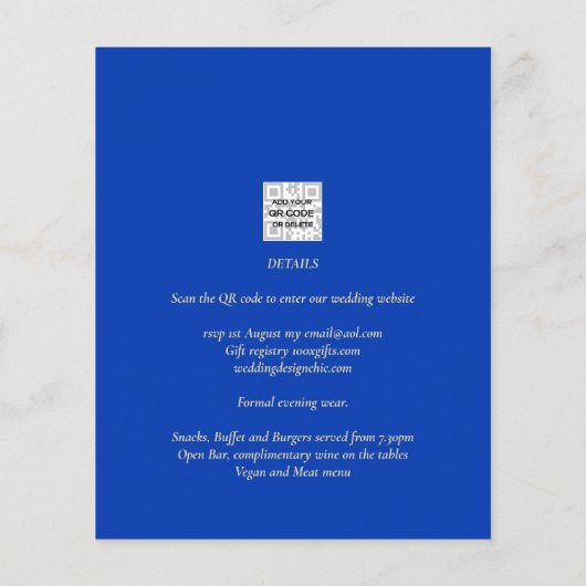 ONZE TROUW Blue Monochrome Bruiloft UITNODIGING (Achterkant)