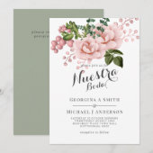 Onze Trouw Blush Roze Rozen Spaanse Trouwdag Kaart (Voorkant / Achterkant)