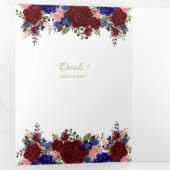 Onze Trouw Burgundy Blauwe Bloemachtige Trouw Uitn Drieluik Uitnodiging (Binnenzijde eerst)