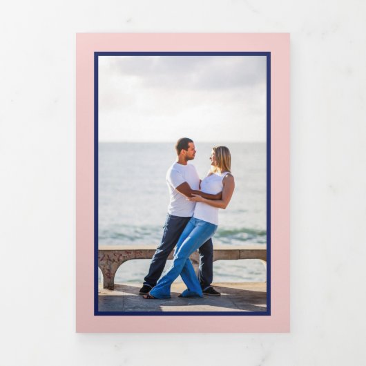 Onze Trouw Burgundy Blauwe Bloemachtige Trouw Uitn Drieluik Uitnodiging (Cover)