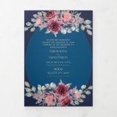 Onze Trouw Burgundy Blauwe Bloemachtige Trouw Uitn Drieluik Uitnodiging (Cover)