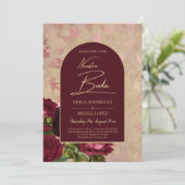 Onze Trouw Burgundy Bloemige Rode Rozen Vintage    Kaart (Staand voorkant)